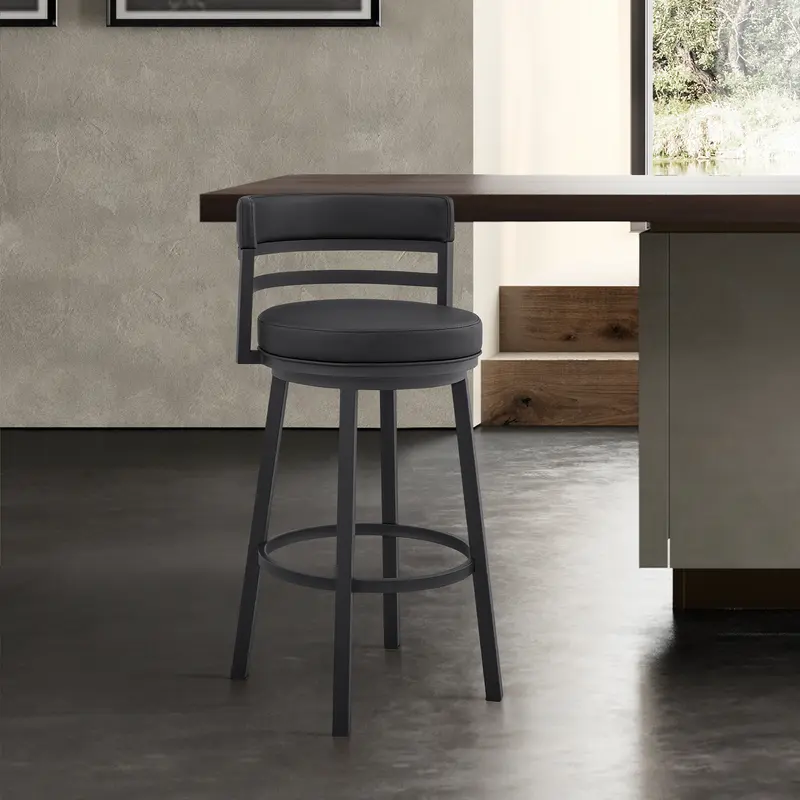 Titana 26" Counter Height Swivel Black Faux Leather and Metal Bar Stool By Armen Living