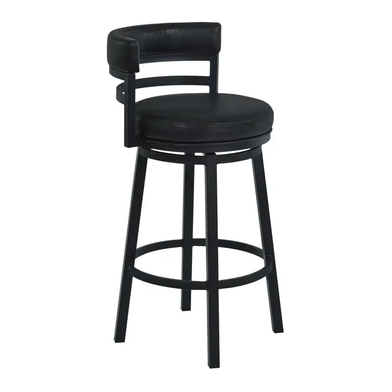 Titana 30" Bar Height Metal Swivel Barstool in Ford Black Pu and Black Finish By Armen Living