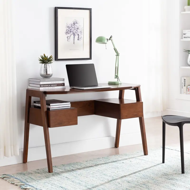 Tobacco Brown Modern Writing Desk with Storage By Homeroots