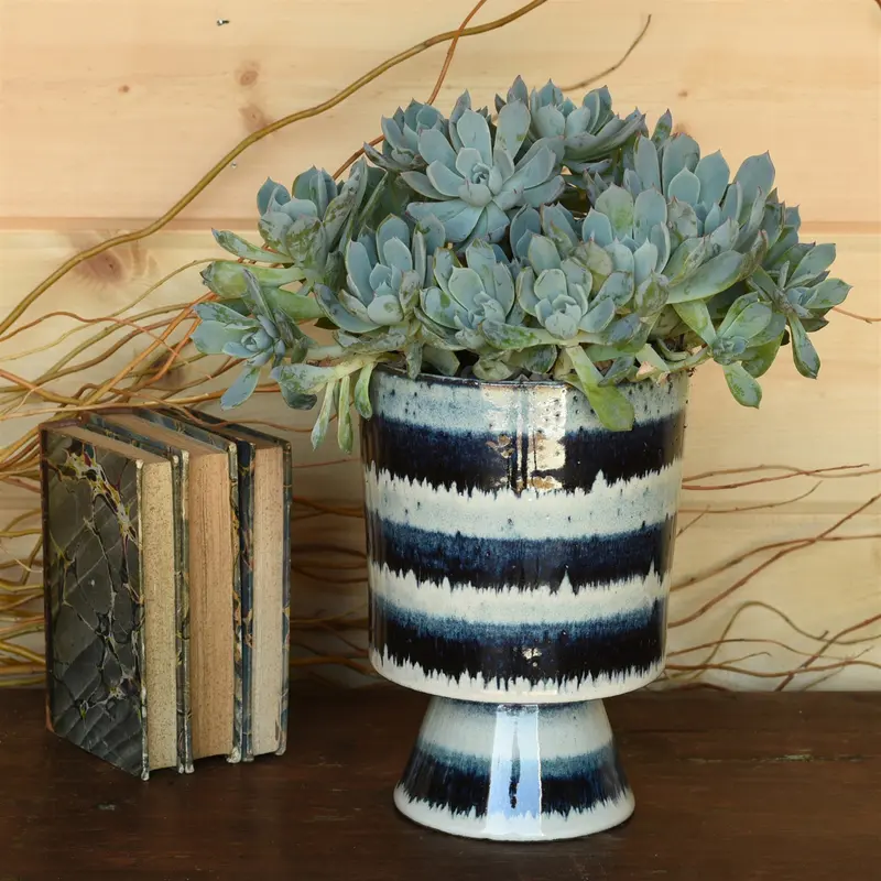 Toku Chalice, Ceramic - Indigo Stripe Set Of 2 By HomArt