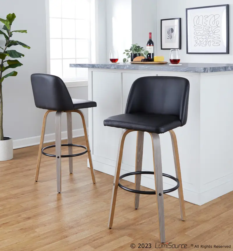 Toriano 30" Fixed-Height Barstool - Set of 2 By LumiSource - B30-TRNOPU-GRTZQ2 LGYBK2