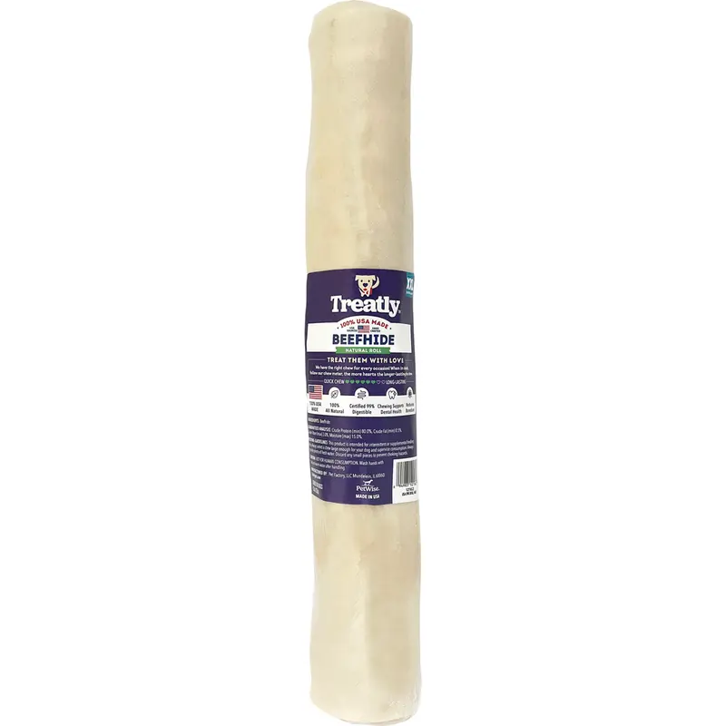 Treatly 100% USA Beefhide Heavy Weight Roll Dog Chew Natural 12 in