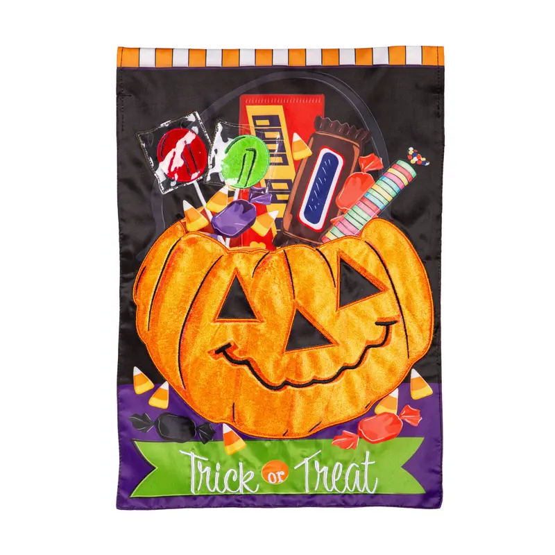 Trick or Treat Halloween Pumpkin Bucket Applique Garden Flag,169903