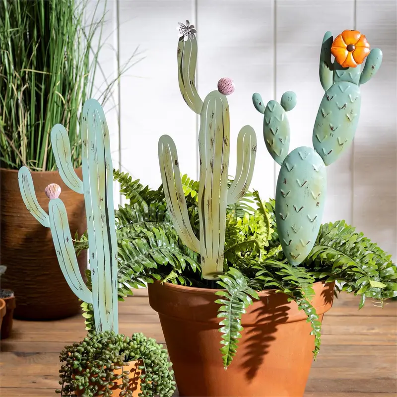 Tropical Oasis Garden Stake, Metal Cactus, 24", CDU