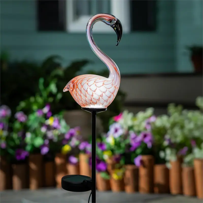 Tropical Oasis Glass Flamingo Solar Stake 22"H, 12PCS CDU