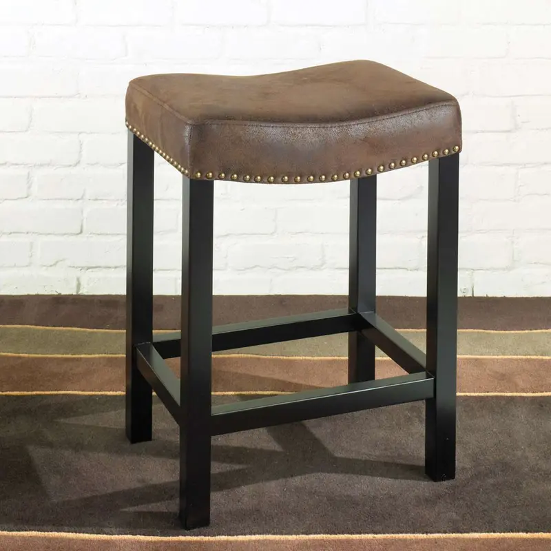 Tudor 26" Backless Stationary Barstool in Wrangler Brown Fabric with Nailhead Accents By Armen Living