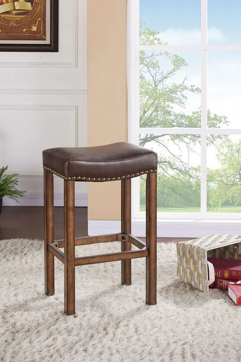 Tudor 26" Counter Height Wood Backless Barstool in Chestnut Finish and Kahlua Faux Leather By Armen Living