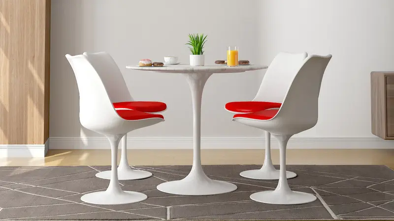 Tulip 32" Marble Dining Table & Chairs Set 5pc By Modholic