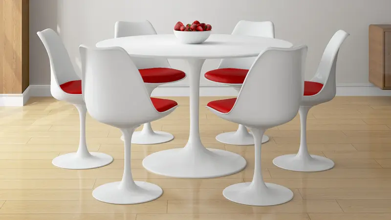 Tulip 48" Fiberglass Dining Table & Chairs 7Pc Set By Modholic