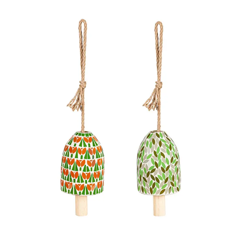 Tulip Greens Mosaic Glass Bell Chime, Asst of 2