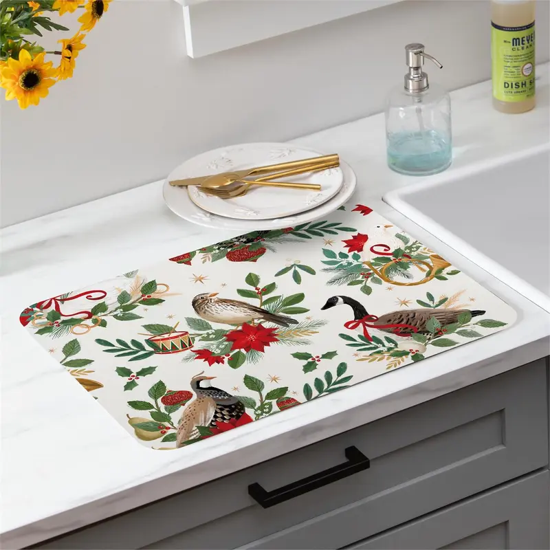 Twas The Night Drying Mat,Partridge,Bird,Goose, 20"x15"
