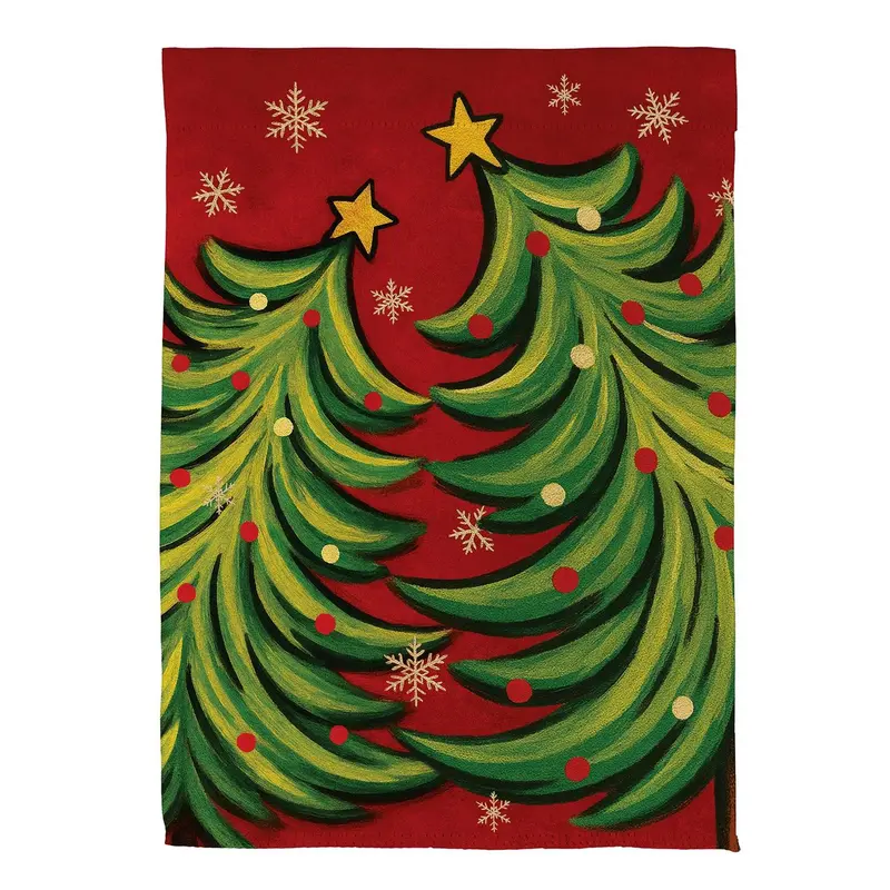 Twin Christmas Trees Suede Flag House