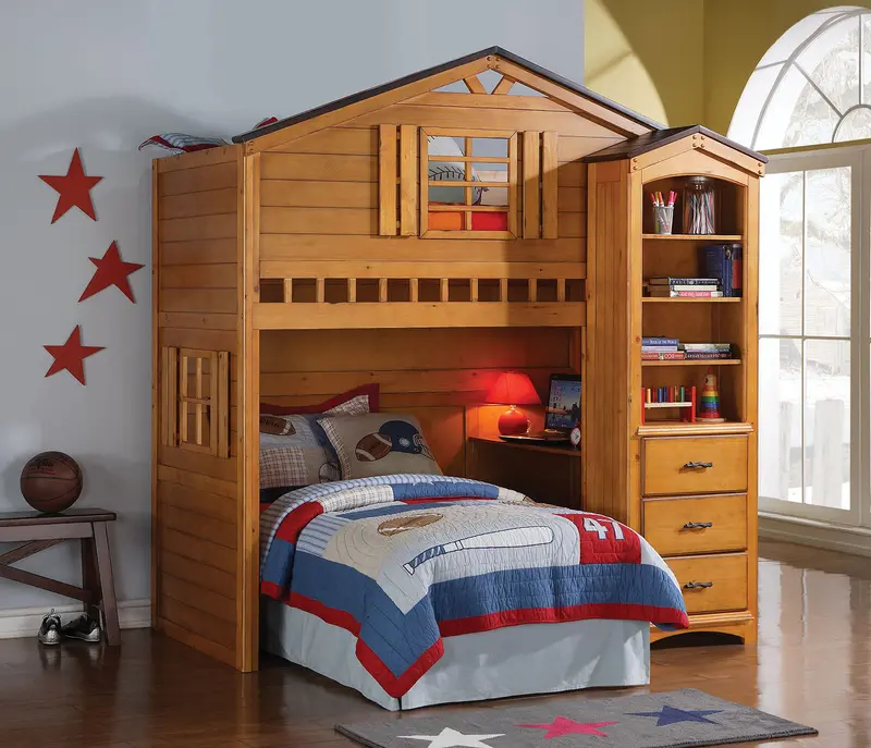 Twin Rustic Oak Pine Wood Loft Bed By Homeroots