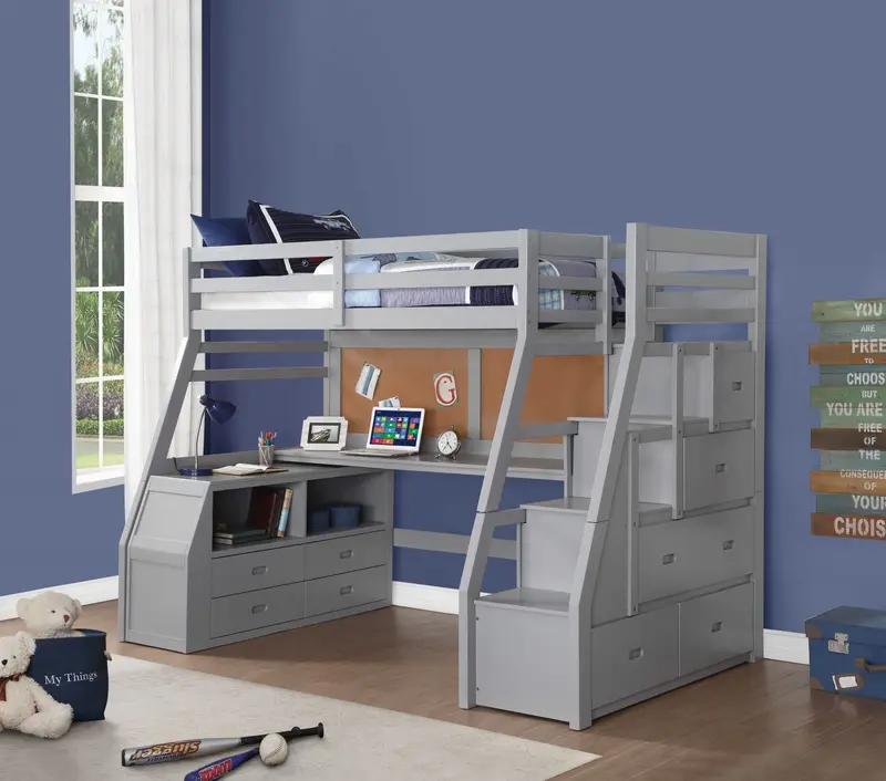 Twin Size Gray Finish Pine Wood Loft Bed By Homeroots
