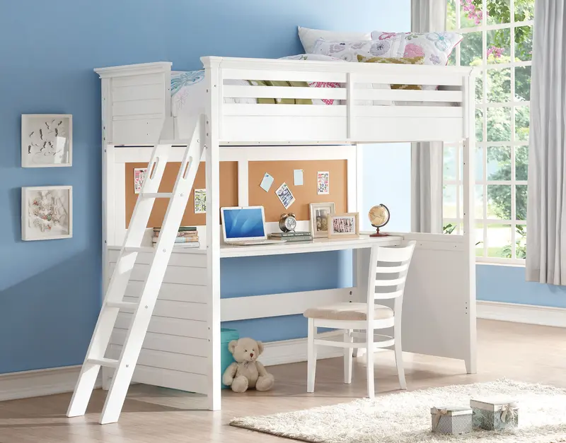Twin White Poplar Wood Loft Bed With Desk By Homeroots