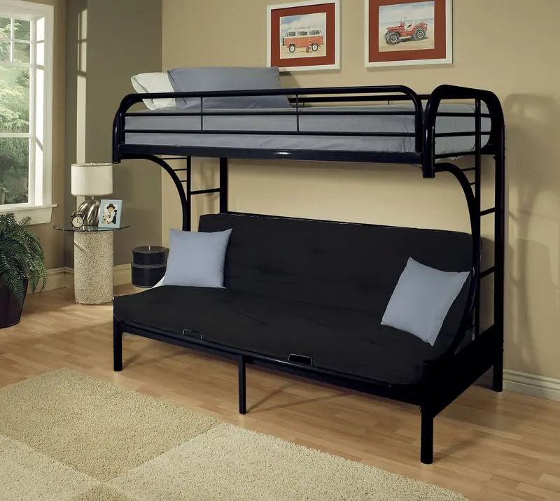 Twin Xl Over Queen Black Metal Tube Futon Bunk Bed By Homeroots