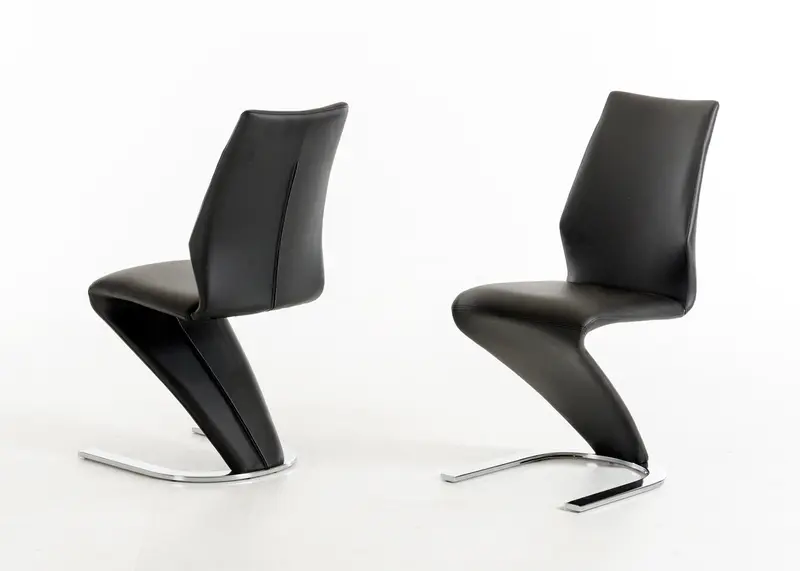 Two 37' Black Leatherette And Steel Dining Chairs By Homeroots