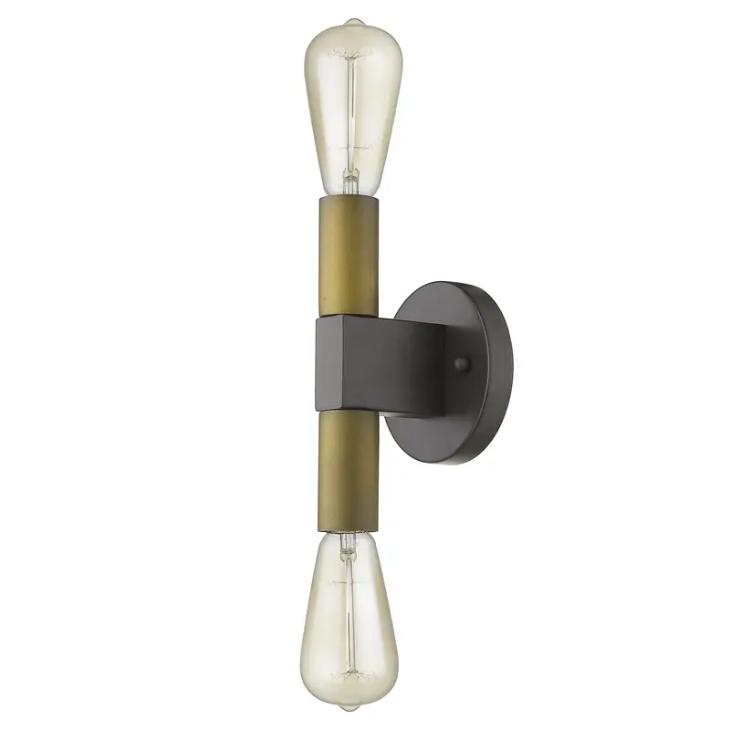 Two Light Brass and Wood Wall Sconce By Homeroots