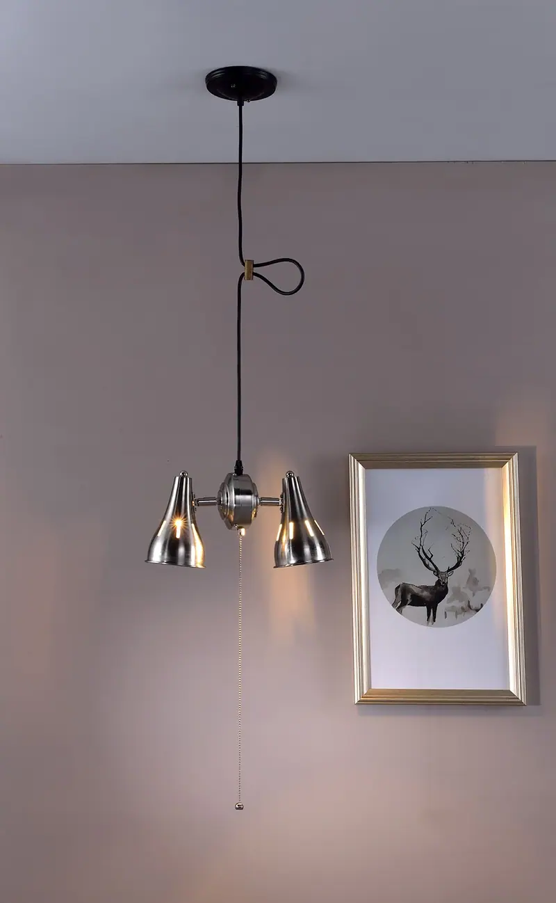Two Light Industrial Silver Hanging Light By Homeroots