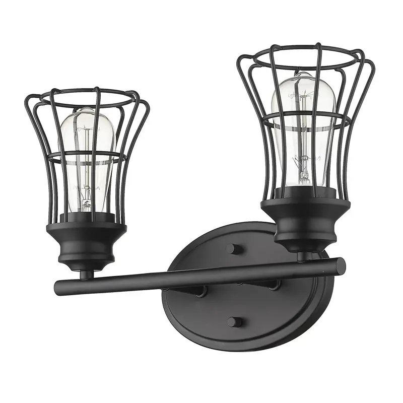 Two Light Matte Black Cage Wall Sconce By Homeroots