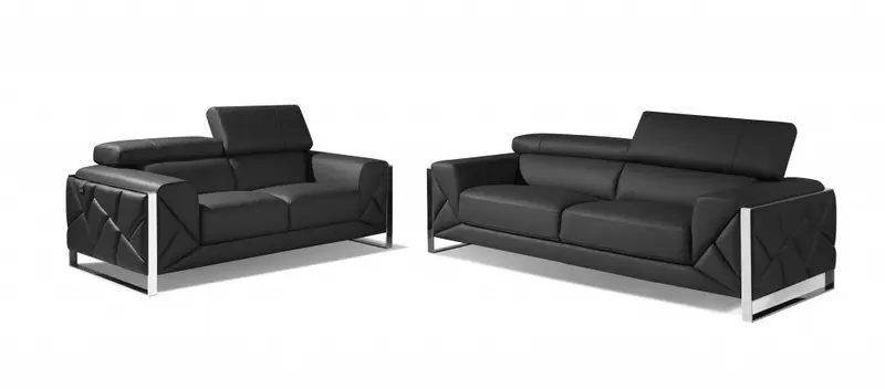 Two Piece Dark Gray Italian Leather Five Person Seating Set By Homeroots