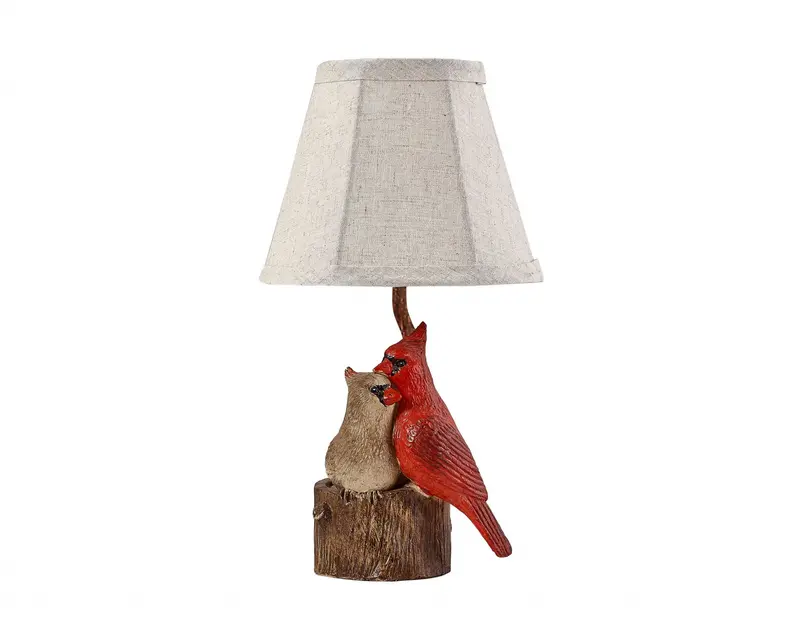 Two Red Cardinals Accent Lamp with White Shade By Homeroots