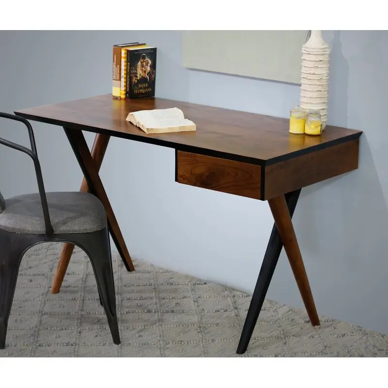 Two Tone Criss Cross Wooden Desk By Homeroots