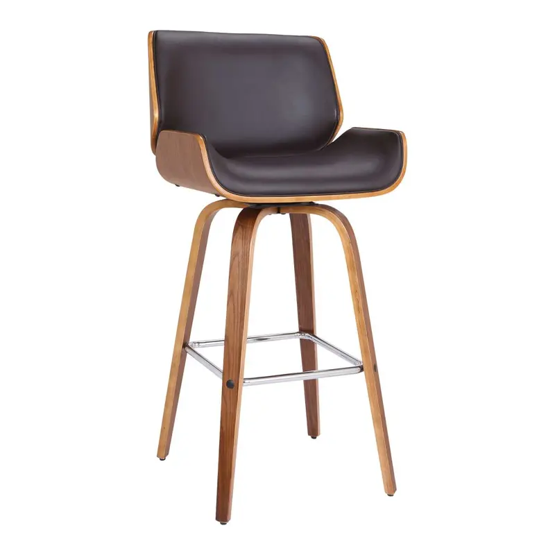 Tyler 30" Bar Height Swivel Brown Faux Leather and Walnut Wood Bar Stool By Armen Living