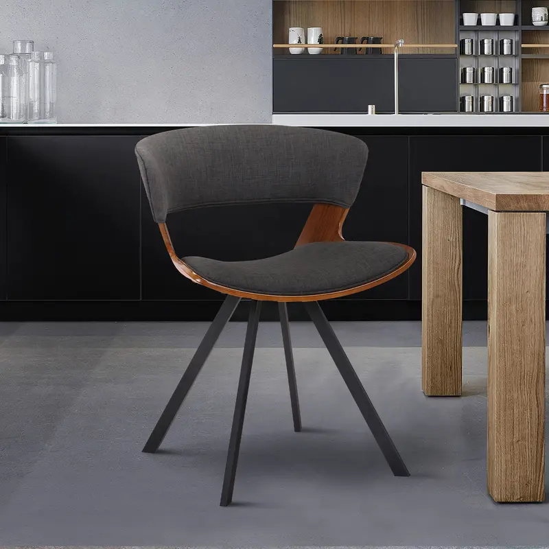 Ulric Wood and Metal Modern Dining Room Accent Chair in Charcoal Grey By Armen Living