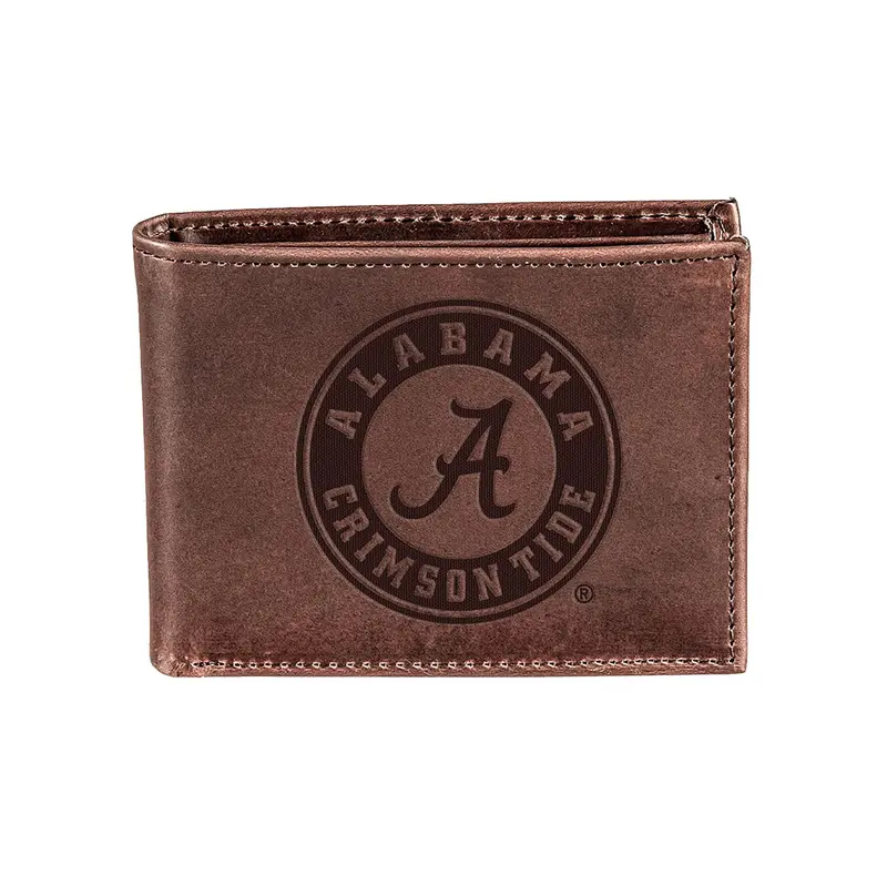 University of Alabama, Bi-Fold Wallet, Brown, CH, 100% Genuine Leather