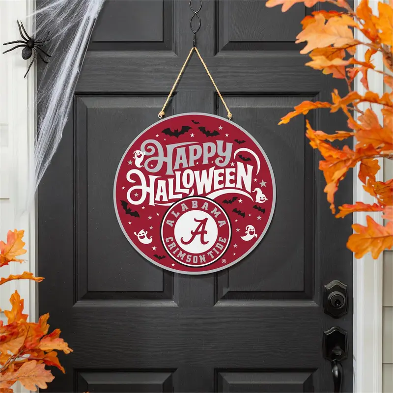 University of Alabama Halloween Round Door Decor with Hanging Rope, 18x18