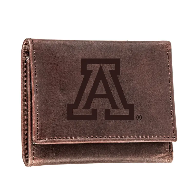 University of Arizona, Tri-Fold Wallet, Brown, CH, 100% Genuine Leather
