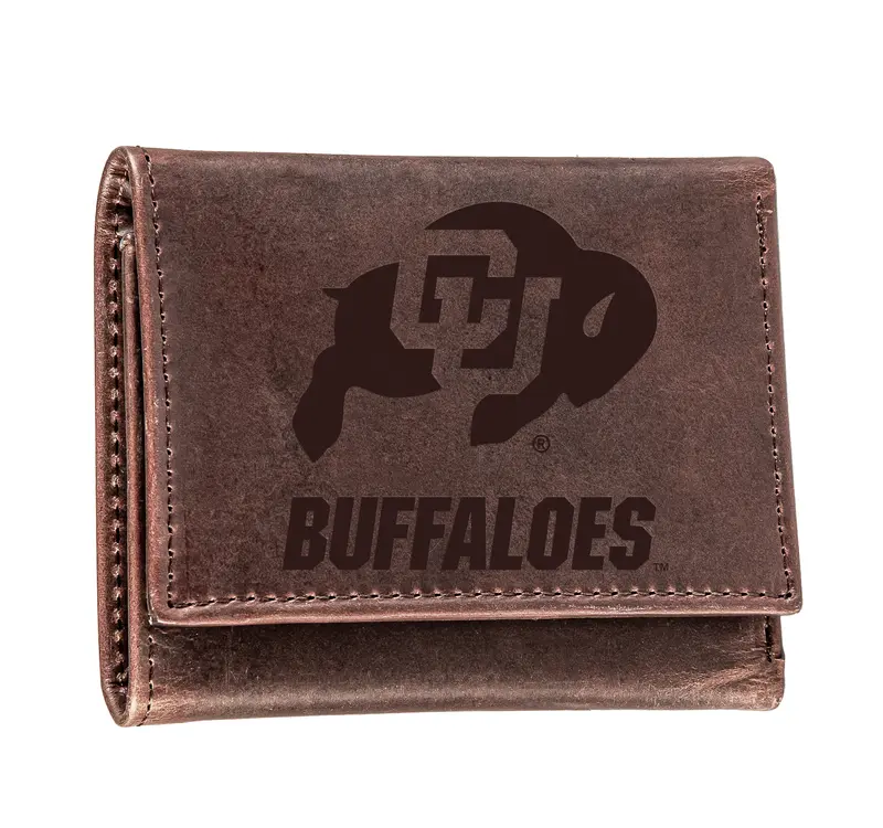 University of Colorado, Tri-Fold Wallet, Brown, CH, 100% Genuine Leather