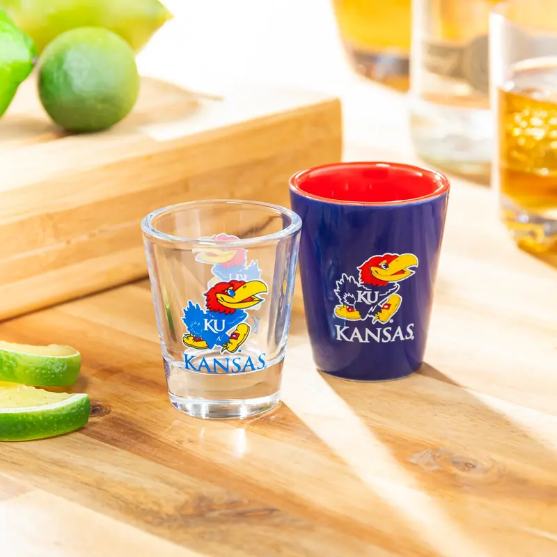 University of Kansas 4-Piece Ceramic and Glass 2oz. Cup Set