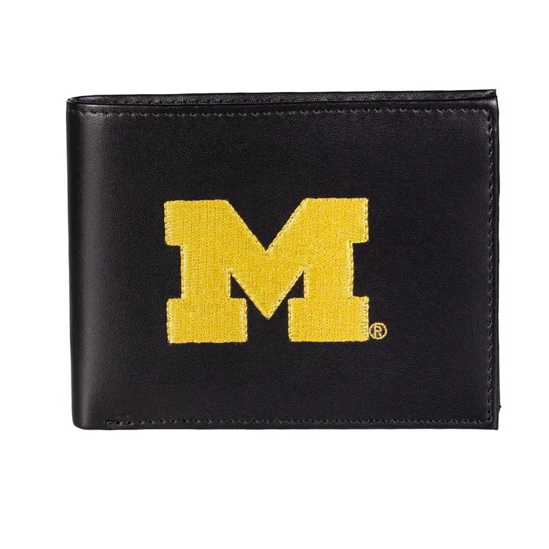 University Of Michigan Black Bi-Fold Embroidered Wallet w/ RFID Blocking