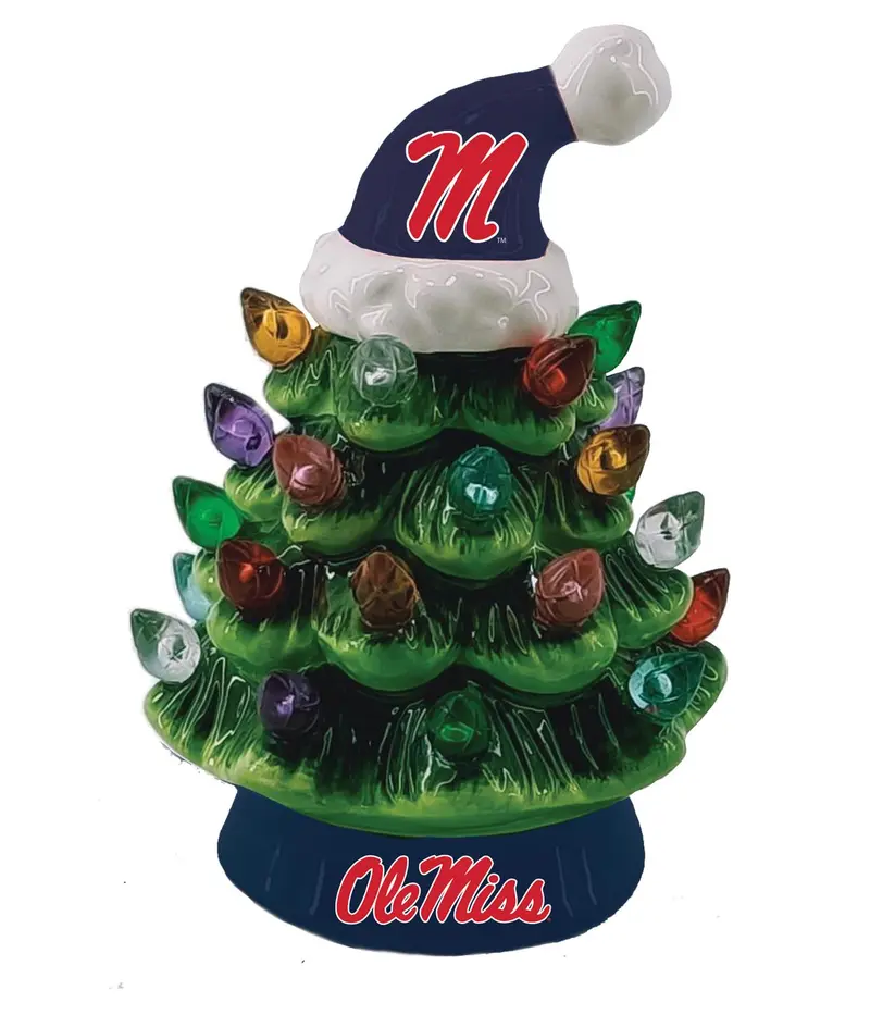 University of Mississippi 4" LED Ceramic Christmas Tree Ornament w/Team Santa Hat