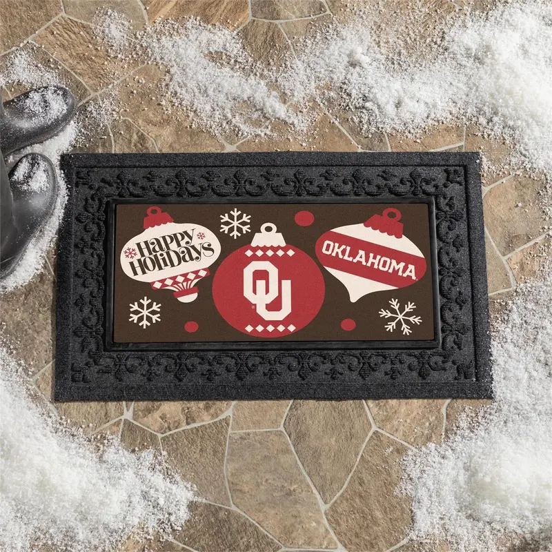 University of Oklahoma Holiday Flocked Coir Sassafras Switch Mat, 22"x10"