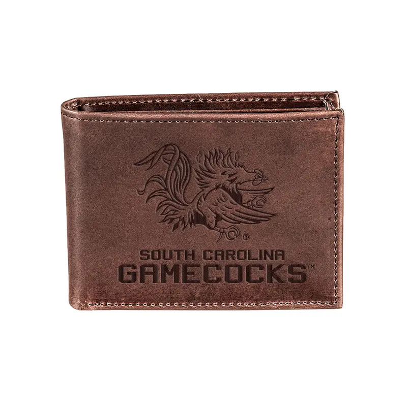 University of South Carolina, Bi-Fold Wallet, Brown, CH, 100% Genuine Leather
