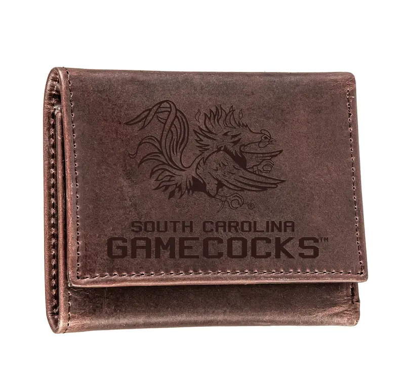 University of South Carolina, Tri-Fold Wallet, Brown, CH, 100% Genuine Leather