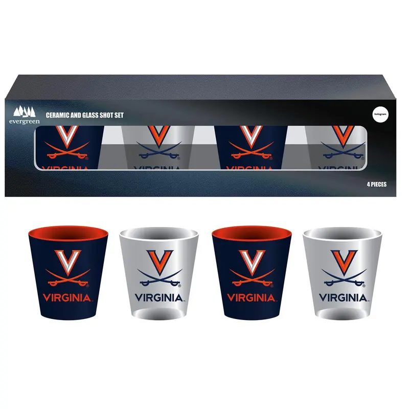 University of Virginia 4-Piece Ceramic and Glass 2oz. Shot Glass Set