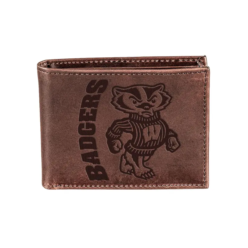 University of Wisconsin-Madison, Bi-Fold Wallet, Brown, CH, 100% Genuine Leather