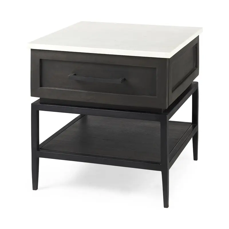 Updated Rustic Dark and Light Marble Top Cabinet By Homeroots