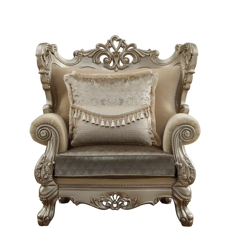 Upholstery Wood Leg/Trim Chair & Pillows Fabric & Champagne By Homeroots