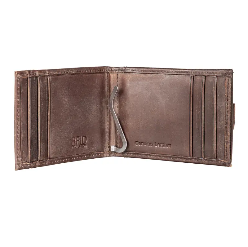 US Navy Brown Front Pocket Wallet with RFID Blocking, 100% Genuine Leather