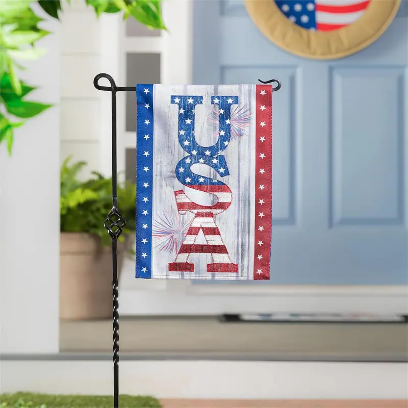 USA Fireworks Garden Burlap Flag