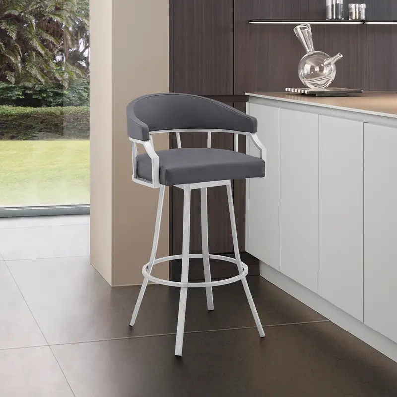 Valerie 30" Swivel Slate Grey Faux Leather and Silver Metal Bar Stool By Armen Living