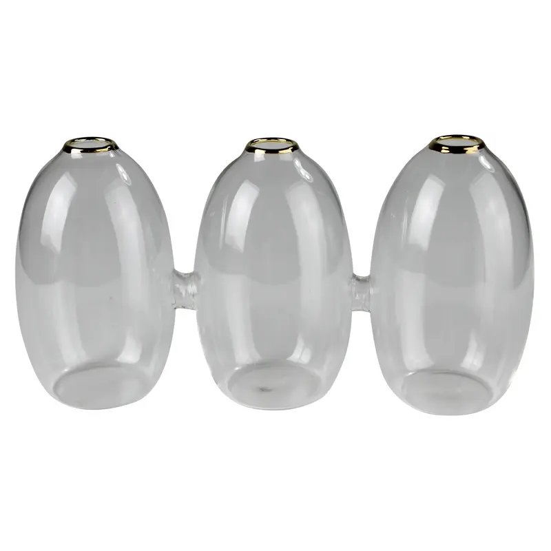 Vase Trio with Gold Rim, Glass Set Of 2 By HomArt