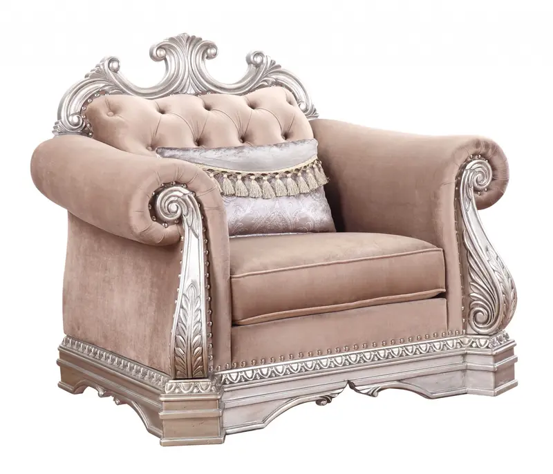 Velvet Antique Champagne Upholstery Poly-Resin Chair w Pillow By Homeroots