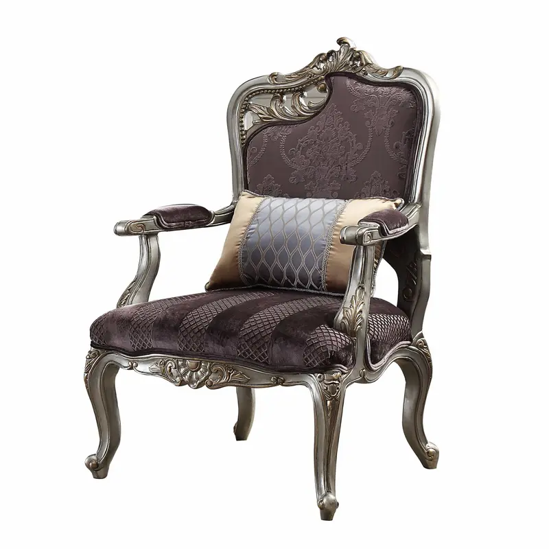 Velvet Antique Platinum Finish Chair With Pillow By Homeroots - 347268