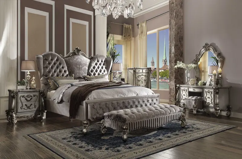 Velvet Antique Platinum Upholstery Poly Resin California King Bed By Homeroots